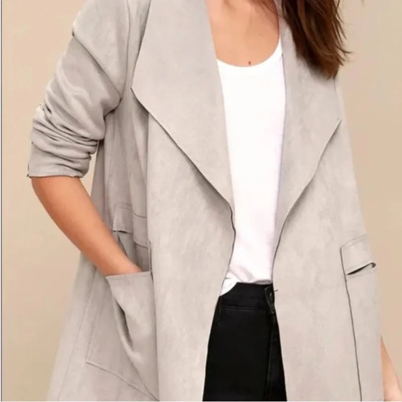 Lulu’s Great Adventure Light Grey Sueded Fabric Coat Jacket Size Medium NEW - Picture 12 of 13